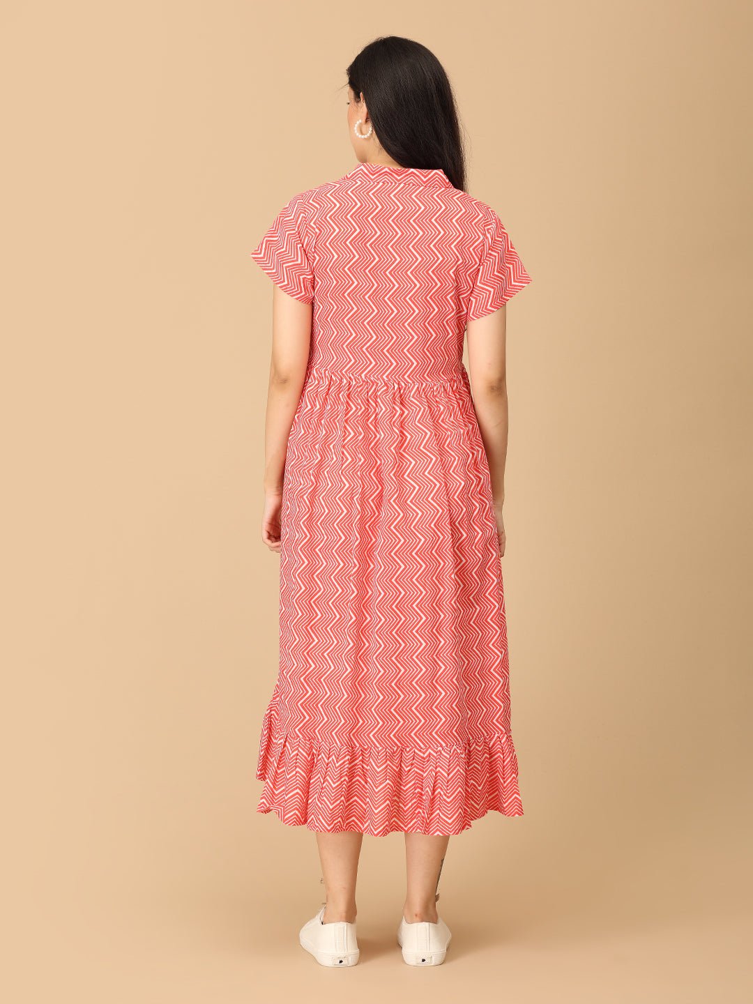 Chroma Coral Maternity and Nursing Dress - DRS - SK - CHRCO - S