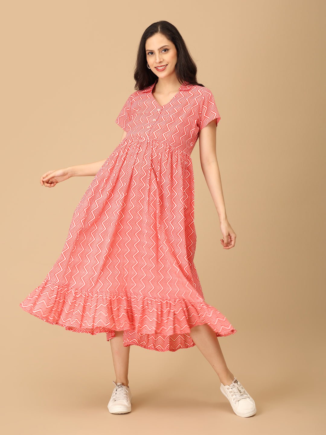 Chroma Coral Maternity and Nursing Dress - DRS - SK - CHRCO - S