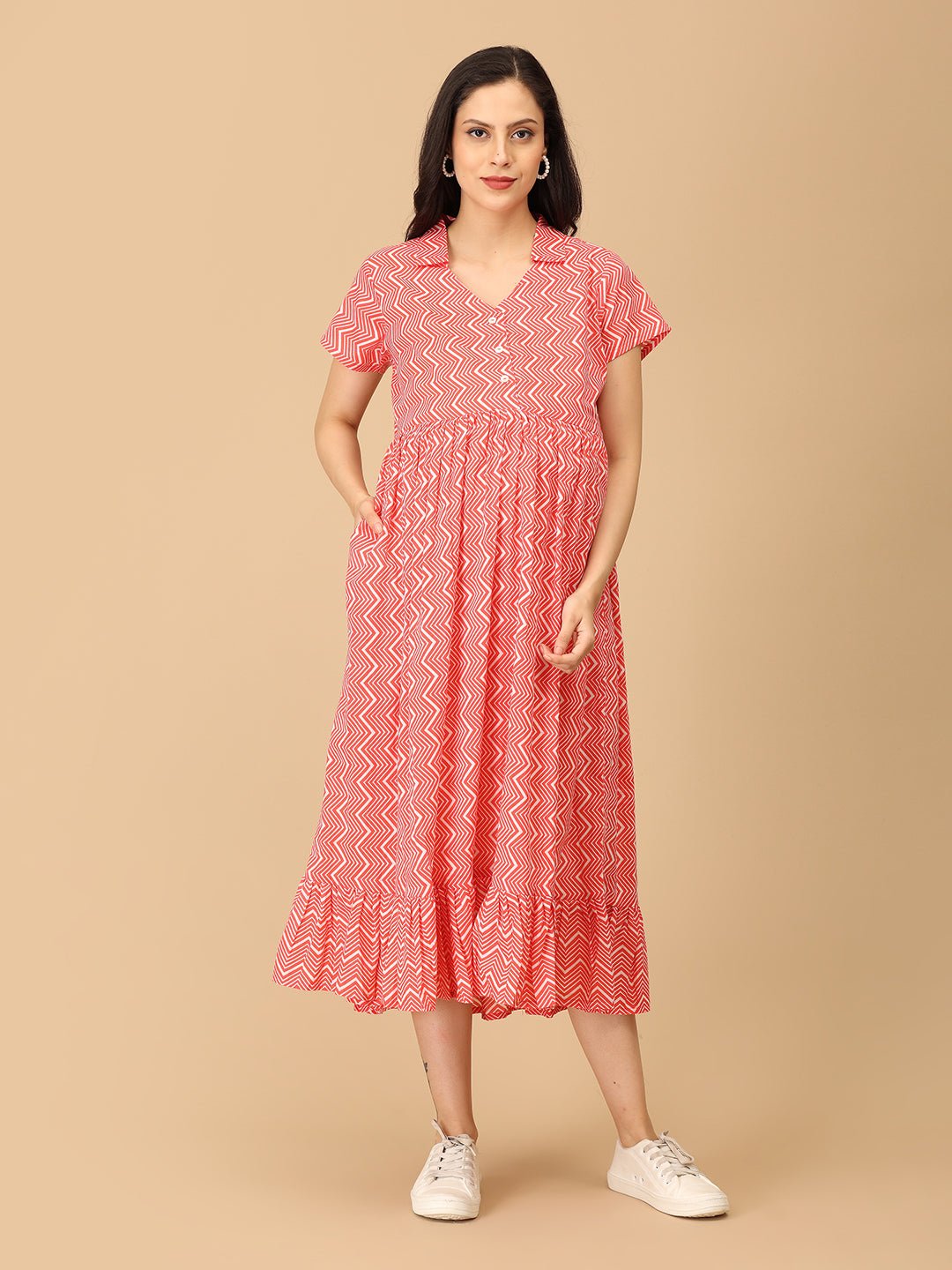 Chroma Coral Maternity and Nursing Dress - DRS - SK - CHRCO - S