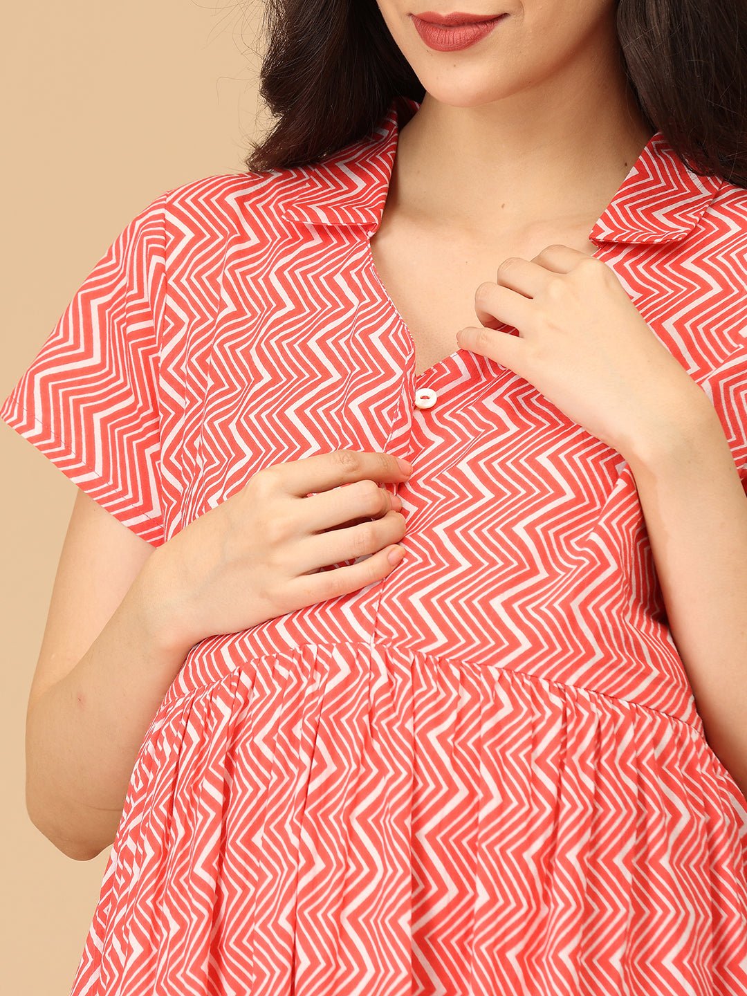 Chroma Coral Maternity and Nursing Dress - DRS - SK - CHRCO - S