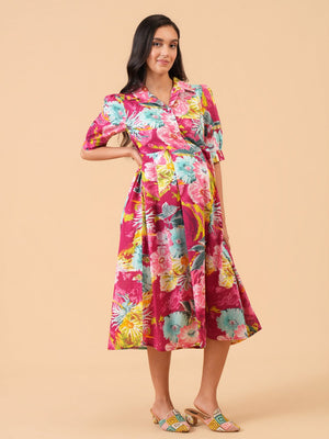 Chromatic Grace Maternity and Nursing Dress - S Maternity Casual Dress