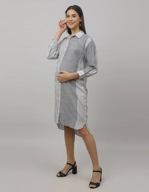 Chrome Pearl Maternity and Nursing Oversized Shirt Dress - DRS-SK-GWST-S
