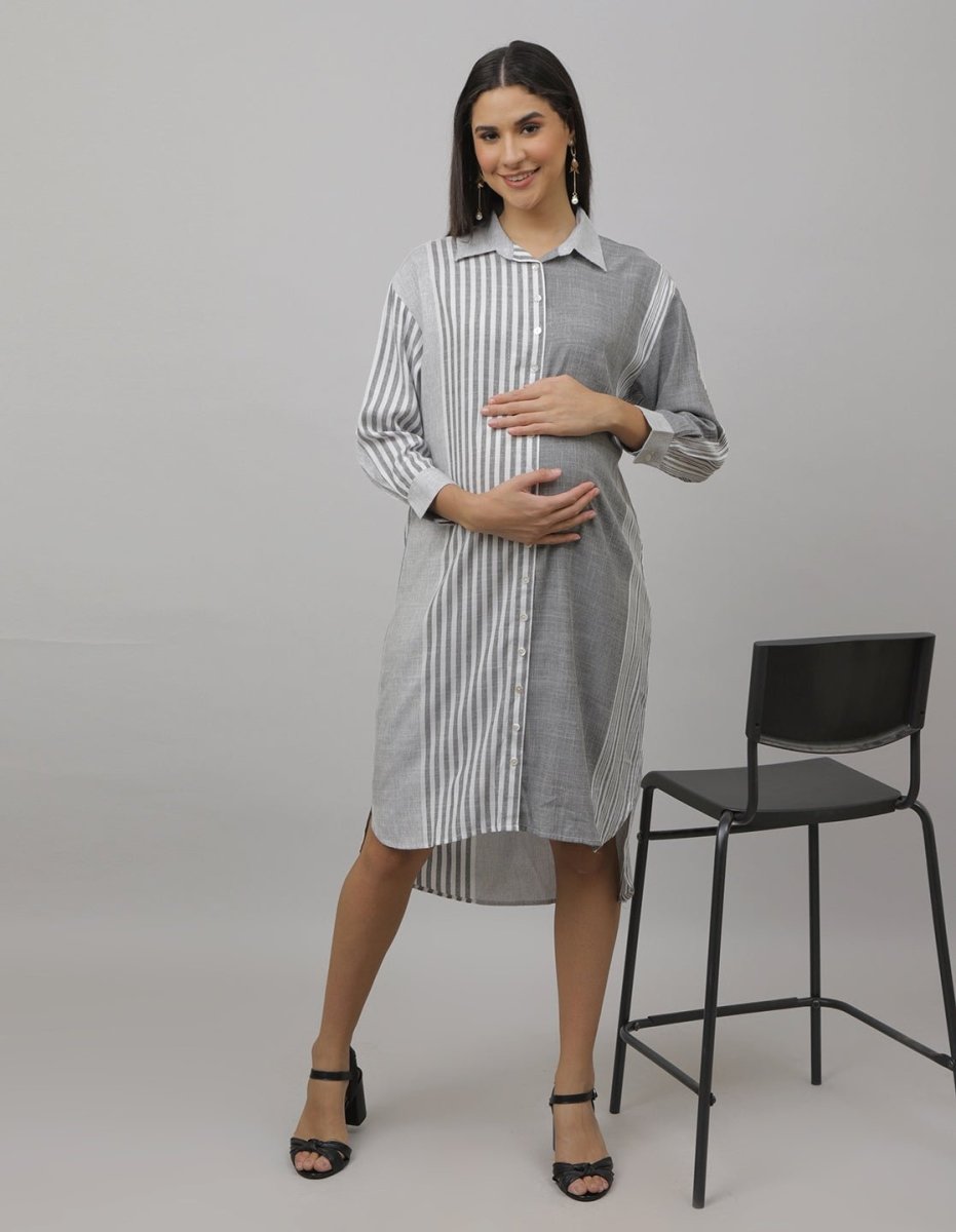 Chrome Pearl Maternity and Nursing Oversized Shirt Dress - DRS-SK-GWST-S