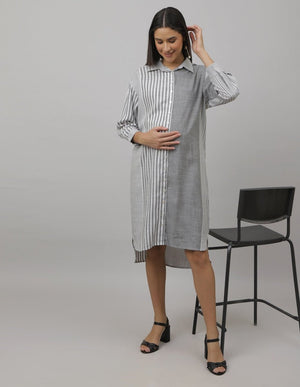 Chrome Pearl Maternity and Nursing Oversized Shirt Dress - DRS-SK-GWST-S