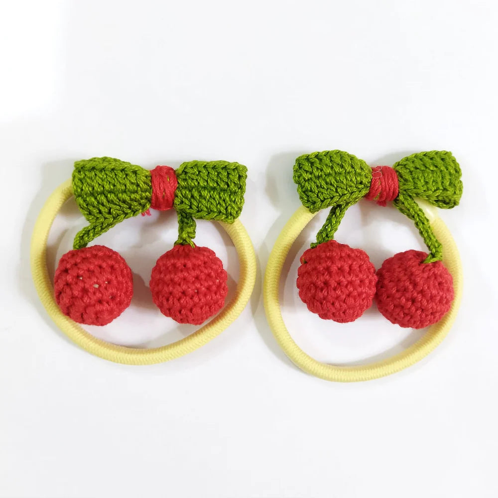 Happy Threads | Adorable Handmade Crochet Red Cherries Hair Tie for Kids | Unique Children's Hair Accessories