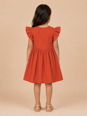 Cinnamon Girls Embroidered Dress - Rust Kids Casual Wear