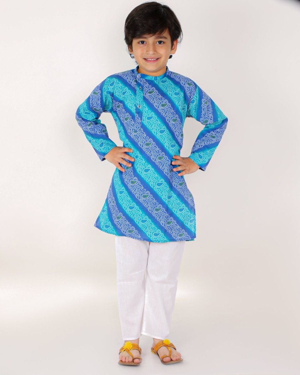 Classic Blue Lehariya Boys Pajama Kurta Set - KP-CBLKS-0-6