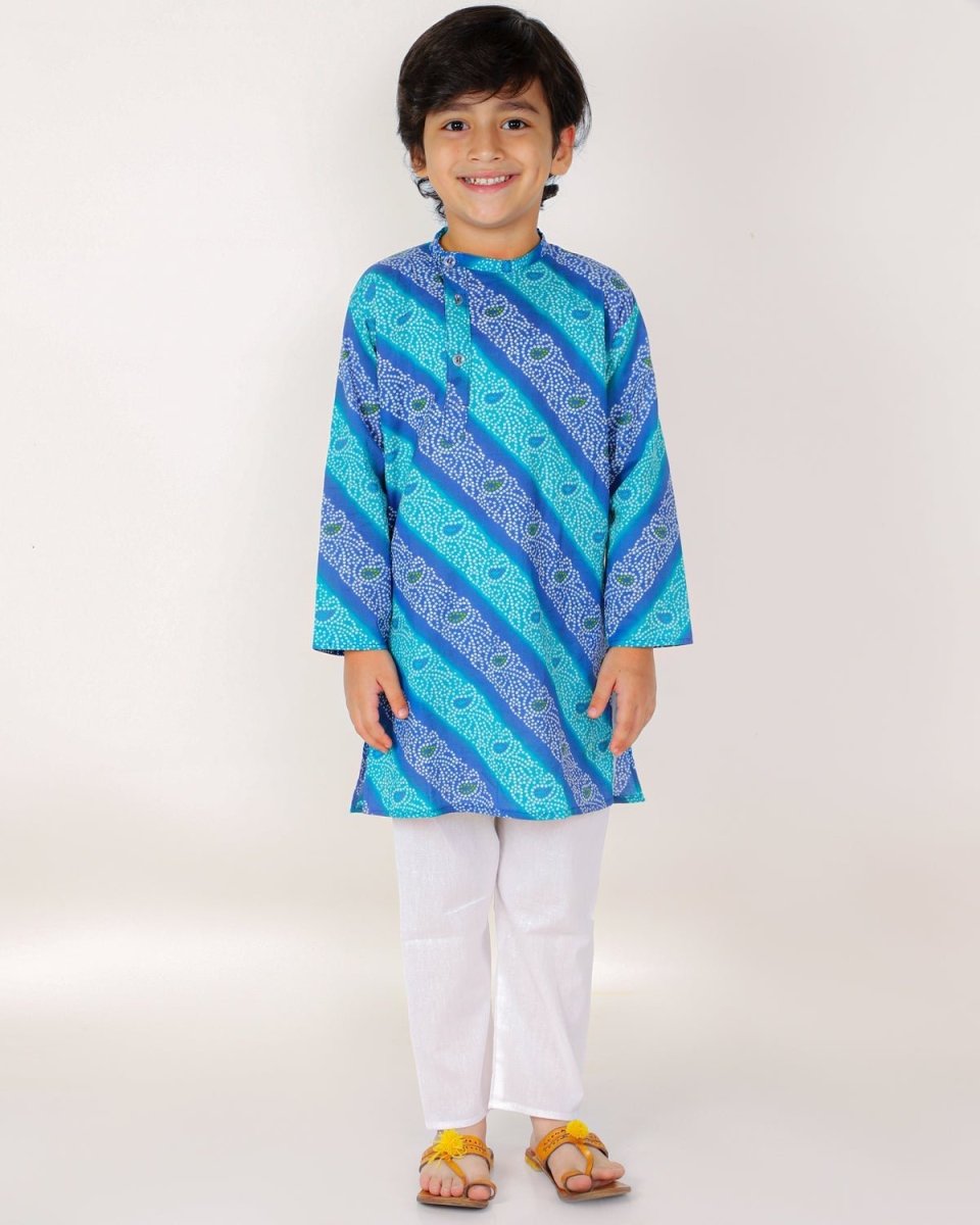 Classic Blue Lehariya Boys Pajama Kurta Set - KP-CBLKS-0-6