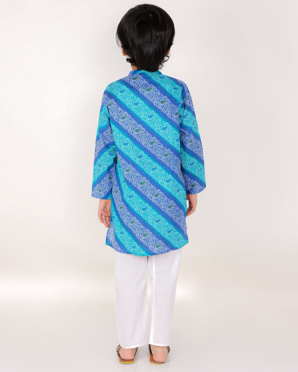 Classic Blue Lehariya Boys Pajama Kurta Set - KP-CBLKS-0-6
