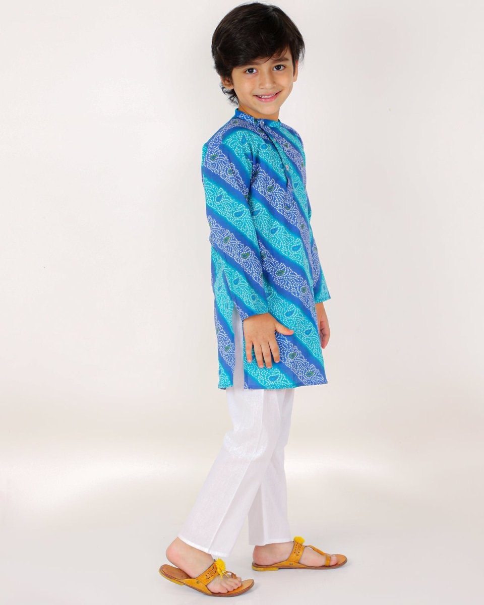 Classic Blue Lehariya Boys Pajama Kurta Set - KP-CBLKS-0-6