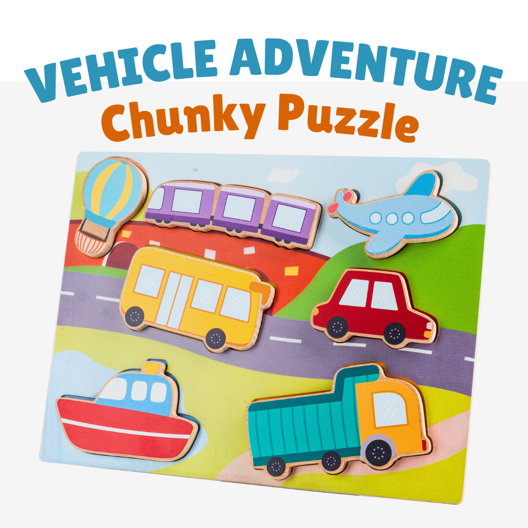 Cots and Cuddles Wooden Vehicle Shapes Chunky Match Puzzle