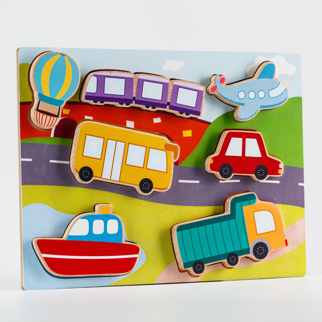 Cots and Cuddles Wooden Vehicle Shapes Chunky Match Puzzle