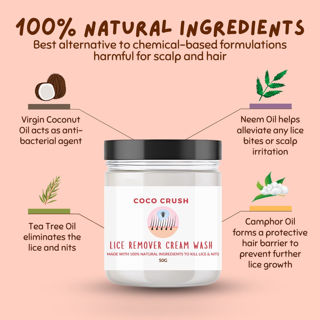 Coco Crush 100% Natural Lice Cream Wash & Handle Comb | Removes Lice & Nits Effectively - LICECREAM50+LONGCOMB