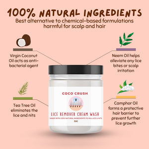 Coco Crush 100% Natural Lice Cream Wash & Handle Comb | Removes Lice & Nits Effectively - LICECREAM50+LONGCOMB