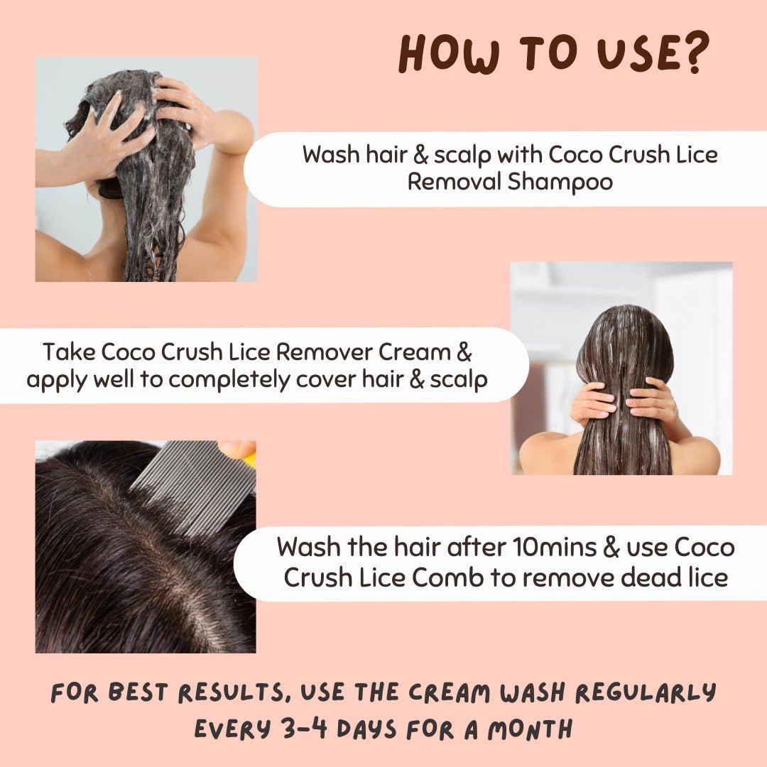 Coco Crush 100% Natural Lice Cream Wash & Handle Comb | Removes Lice & Nits Effectively - LICECREAM50+LONGCOMB