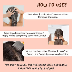 Coco Crush 100% Natural Lice Cream Wash & Handle Comb | Removes Lice & Nits Effectively - LICECREAM50+LONGCOMB