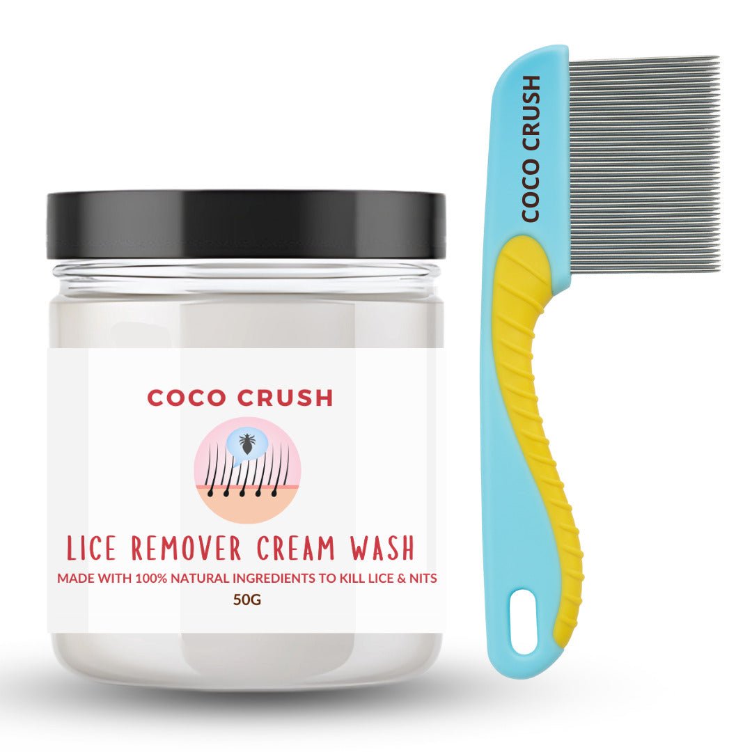 Coco Crush 100% Natural Lice Cream Wash & Handle Comb | Removes Lice & Nits Effectively - LICECREAM50+LONGCOMB