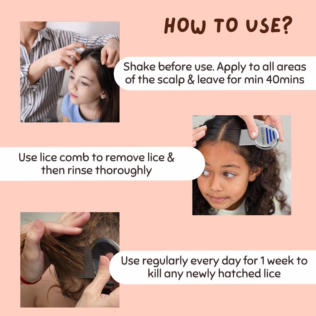 Coco Crush Ayurvedic Anti - Lice Treatment Bundle: Oil, Shampoo & Hair Spray, Kills Lice, Eggs & Nits - Pack of 3 - LICEOIL50SHAMPOO50SPRAY50