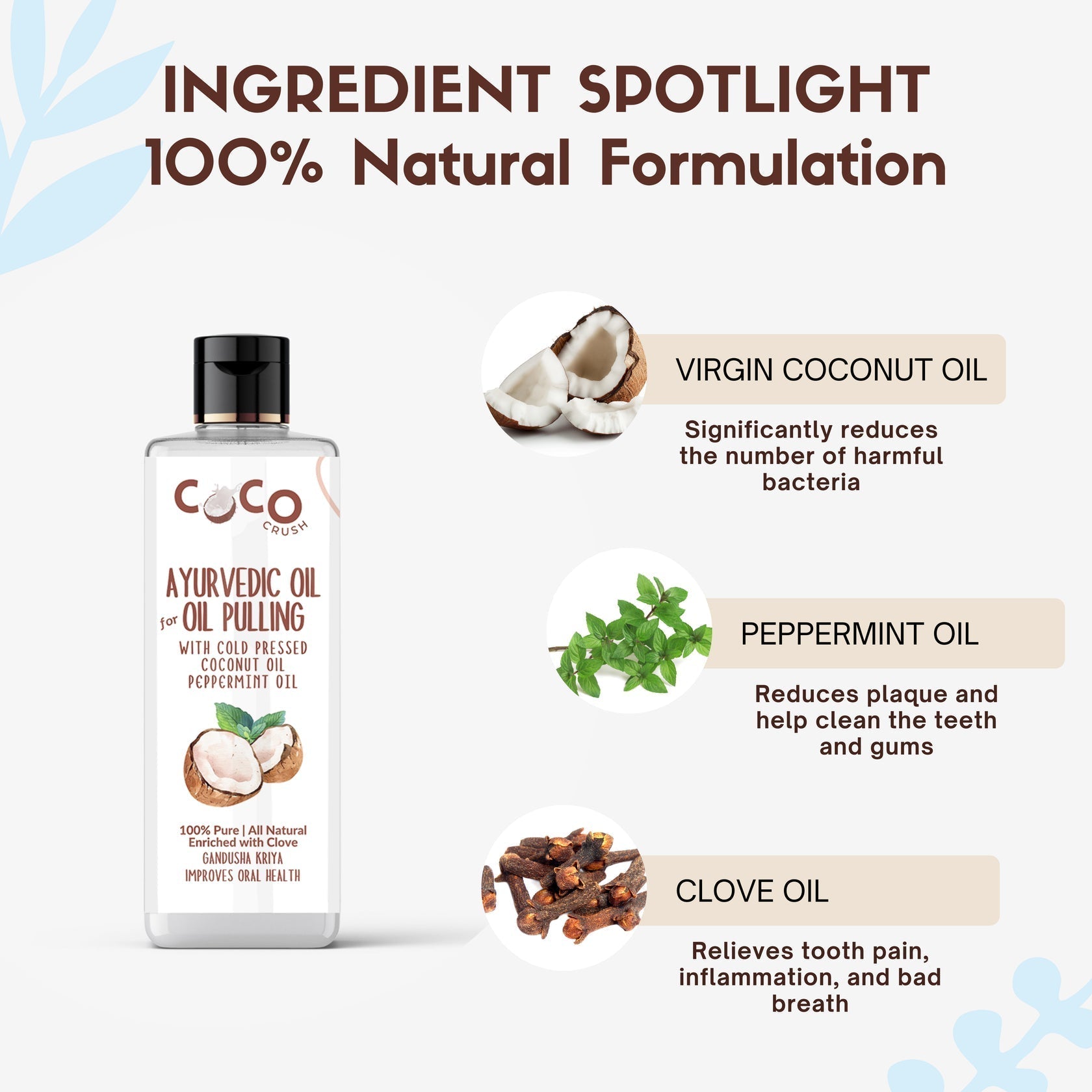 Coco Crush Ayurvedic Coconut, Peppermint & Clove Oil for Oil Pulling - AYOP50