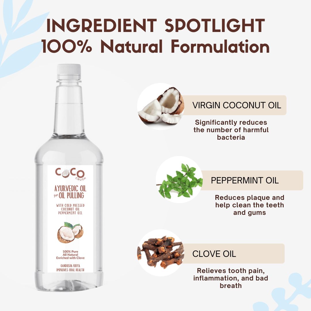 Coco Crush Ayurvedic Coconut, Peppermint & Clove Oil for Oil Pulling - 500ML - AYOP500