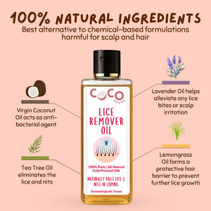 Coco Crush Lice Remover Combo Hair Oil and Handle Comb, Kills Lice & Nits in 20min - LICEOIL50+LONGCOMB