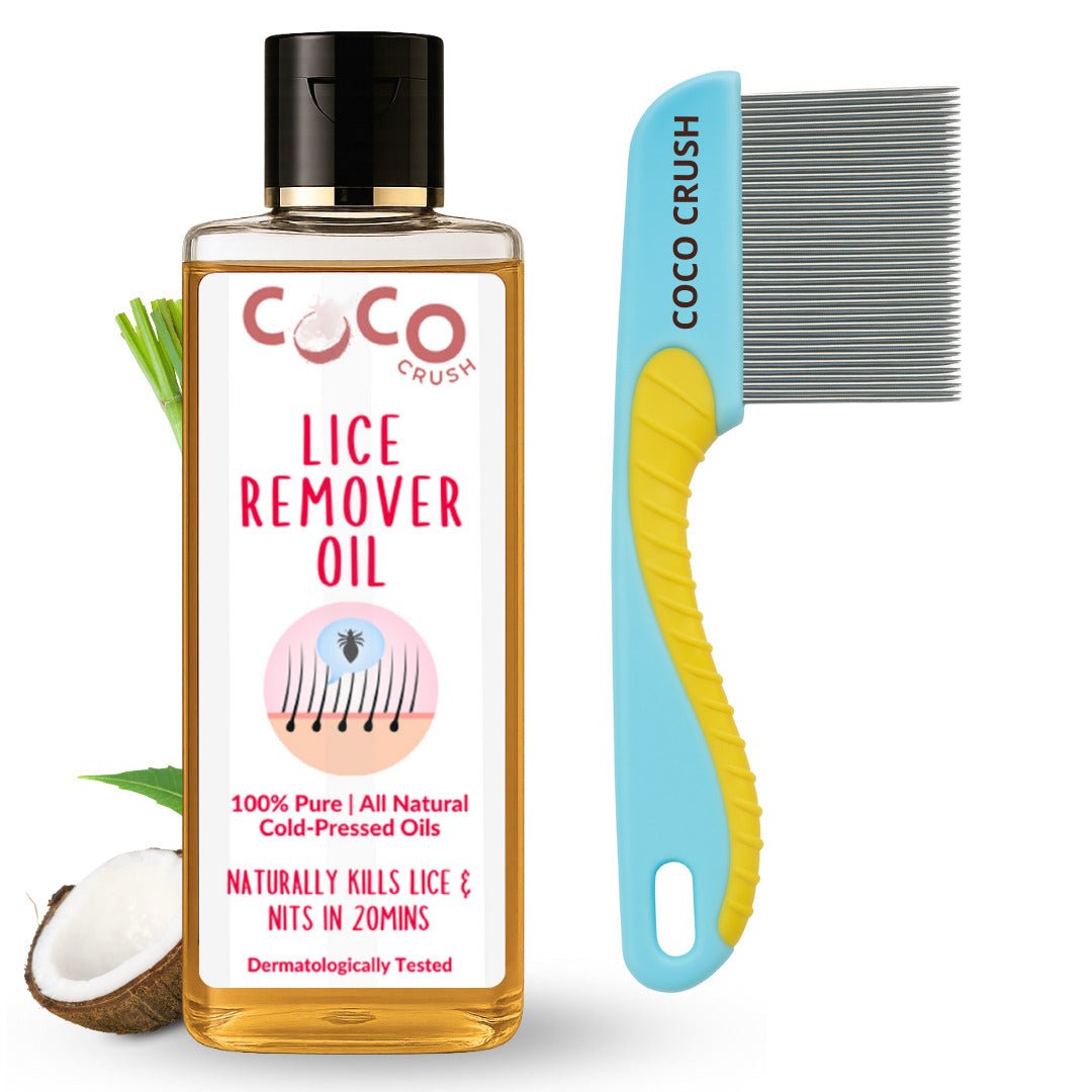 Coco Crush Lice Remover Combo Hair Oil and Handle Comb, Kills Lice & Nits in 20min - LICEOIL50+LONGCOMB