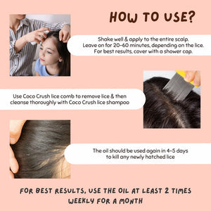 Coco Crush Lice Remover Combo Hair Oil and Handle Comb, Kills Lice & Nits in 20min - LICEOIL50+LONGCOMB