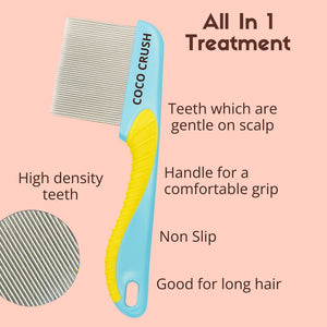 Coco Crush Lice Remover Combo Hair Oil and Handle Comb, Kills Lice & Nits in 20min - LICEOIL50+LONGCOMB