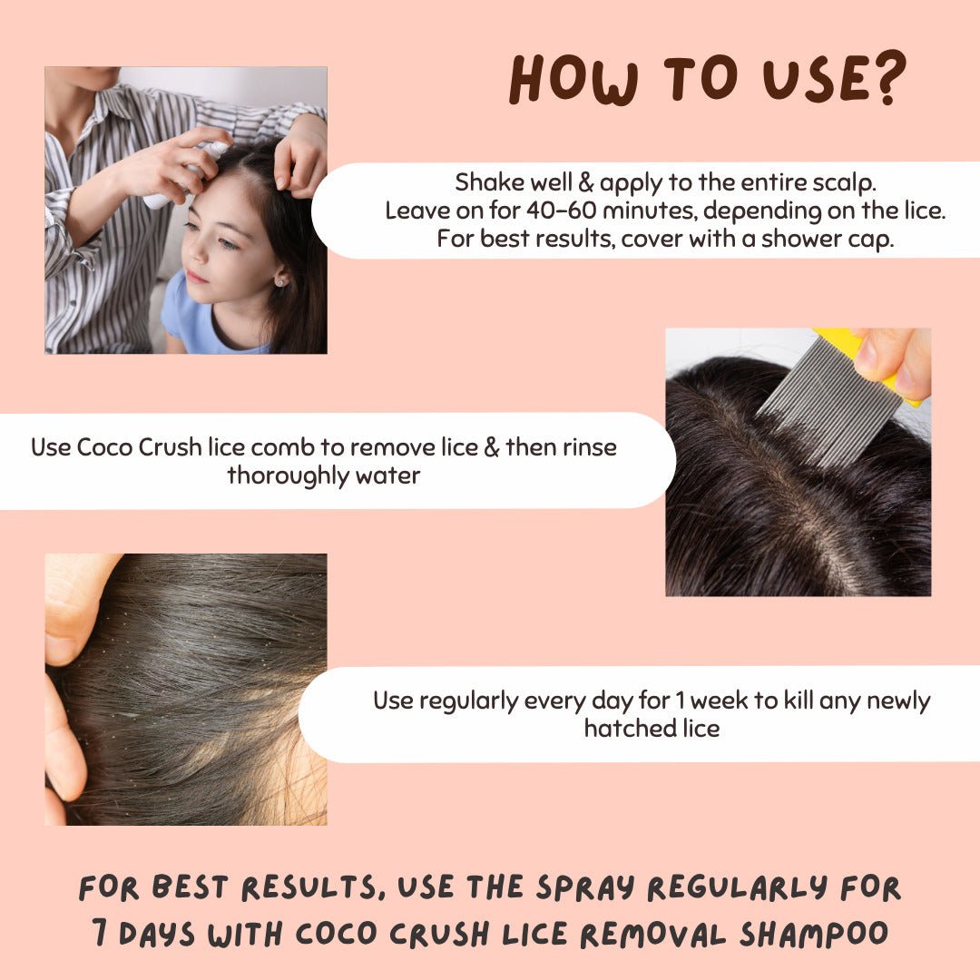 Coco Crush Lice Remover Hair Spray and Handle Comb, Naturally Kills Lice & Nits - LICESPRAY50+LONGCOMB
