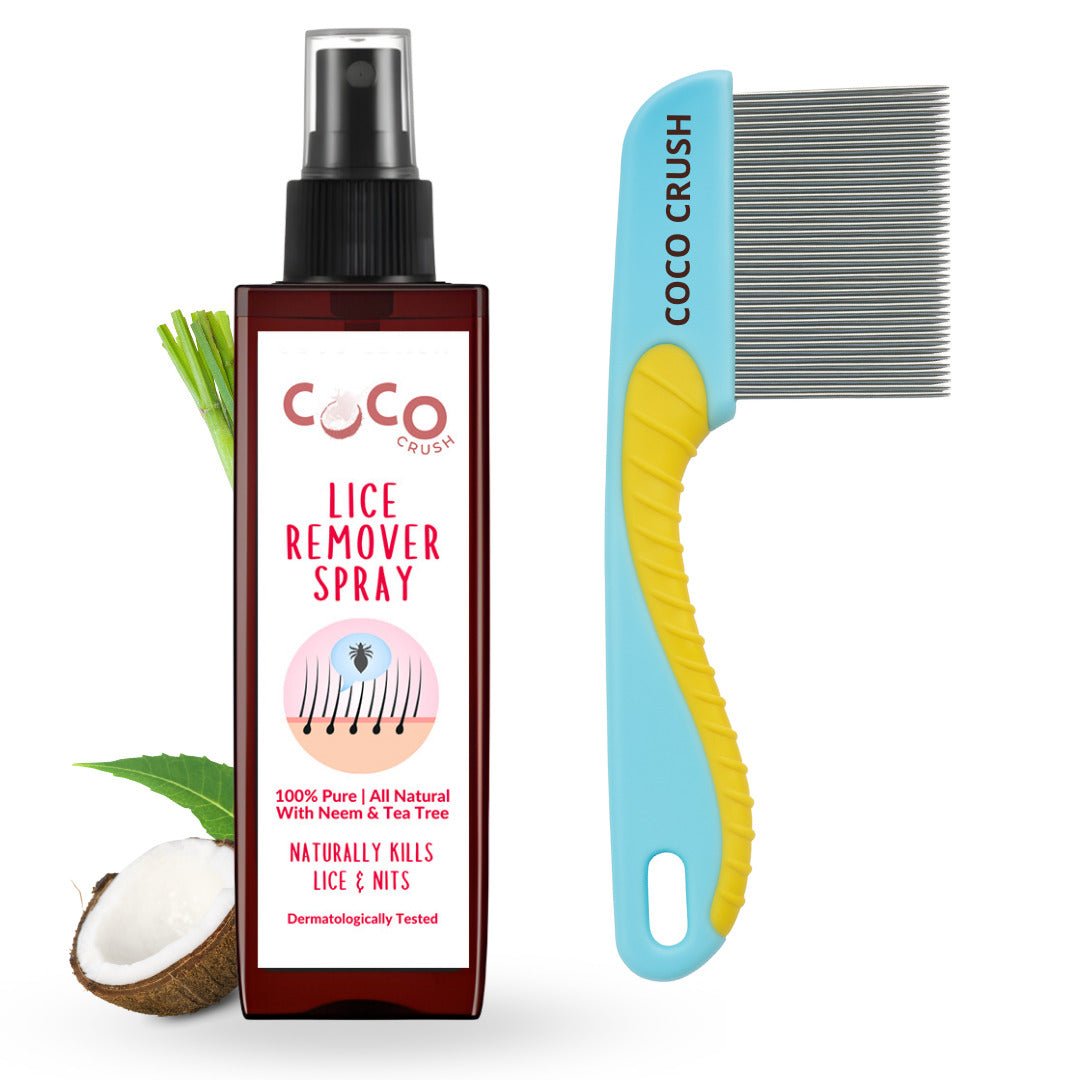 Coco Crush Lice Remover Hair Spray and Handle Comb, Naturally Kills Lice & Nits - LICESPRAY50+LONGCOMB