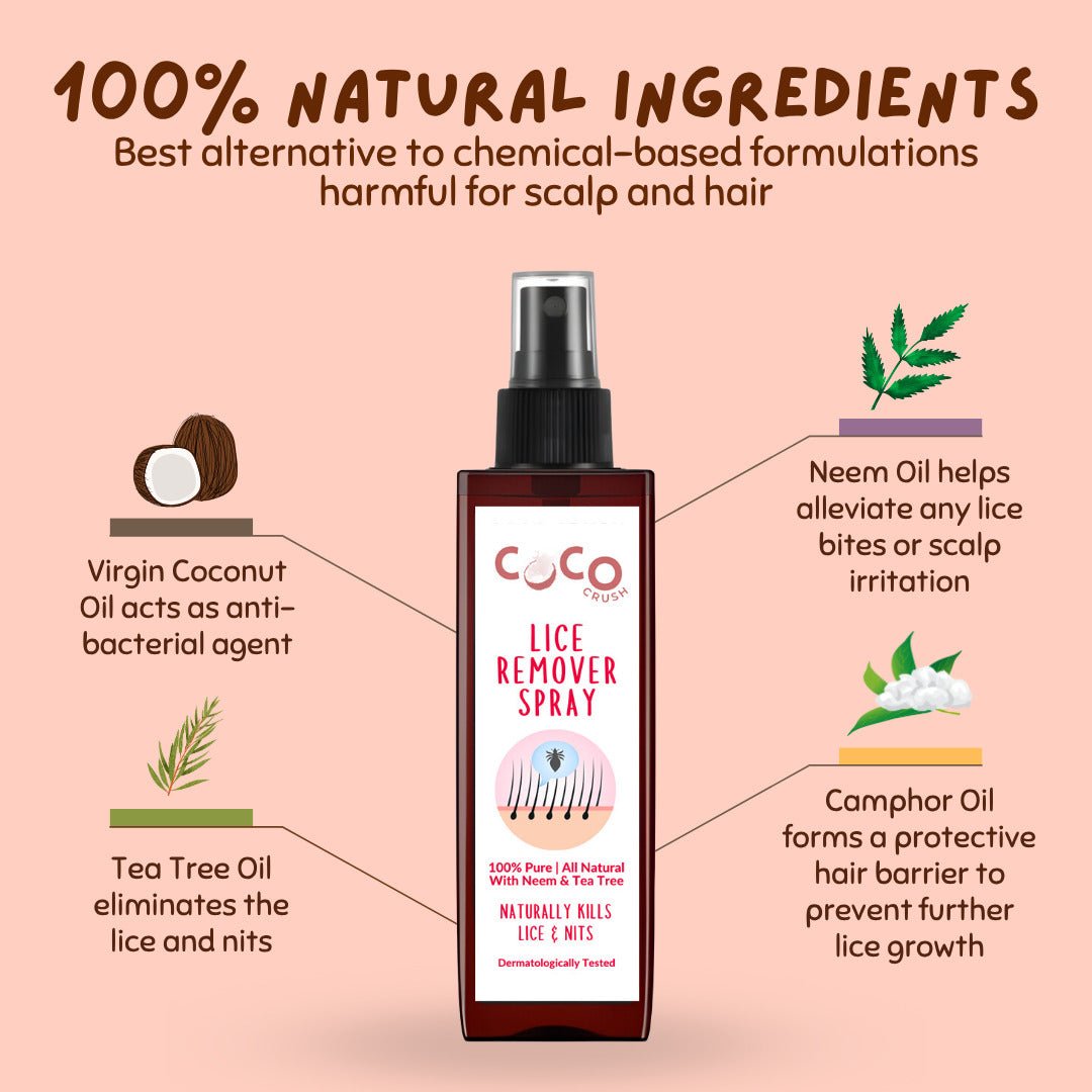 Coco Crush Lice Remover Hair Spray and Handle Comb, Naturally Kills Lice & Nits - LICESPRAY50+LONGCOMB