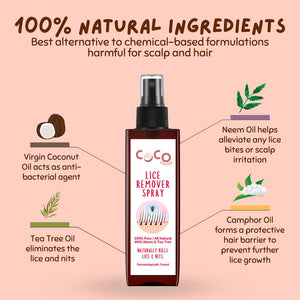 Coco Crush Lice Remover Hair Spray and Handle Comb, Naturally Kills Lice & Nits - LICESPRAY50+LONGCOMB