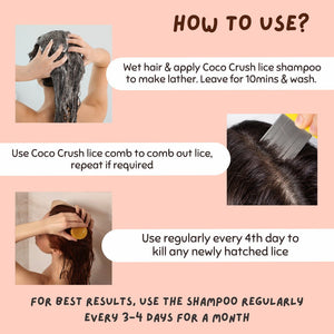 Coco Crush Lice Treatment Shampoo & Handle Comb 100% Natural - LICESHAMPOO50+LONGCOMB
