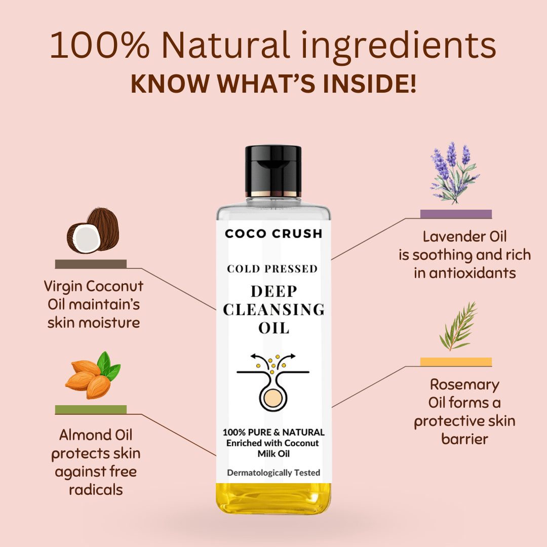 Coco Crush Natural Deep Cleansing Oil, Vit E - Gently Removes Makeup & Impurities - MAKEUPREMOVE100