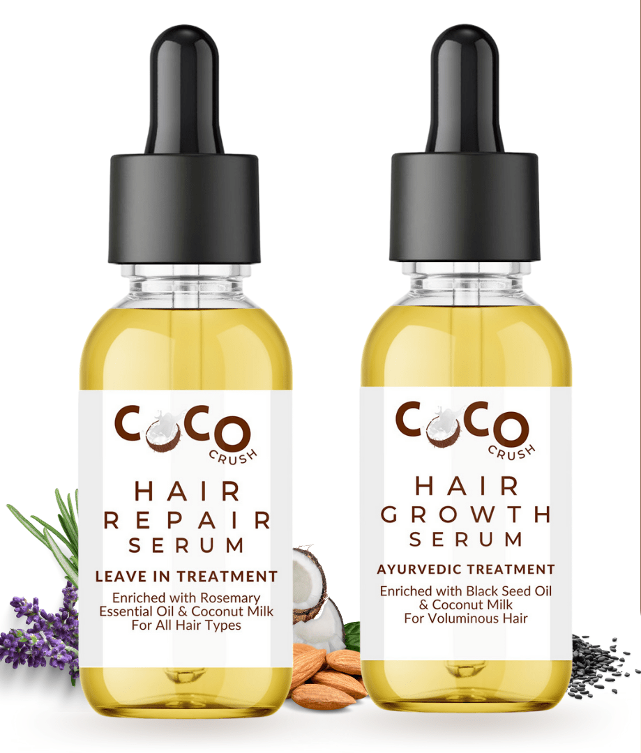 Coco Crush Pack of Hair Growth Serum & Leave - in Hair Repair Treatment Serum with Rosemary Oil Pack of 2 - 15ml each - HF15HLIN15