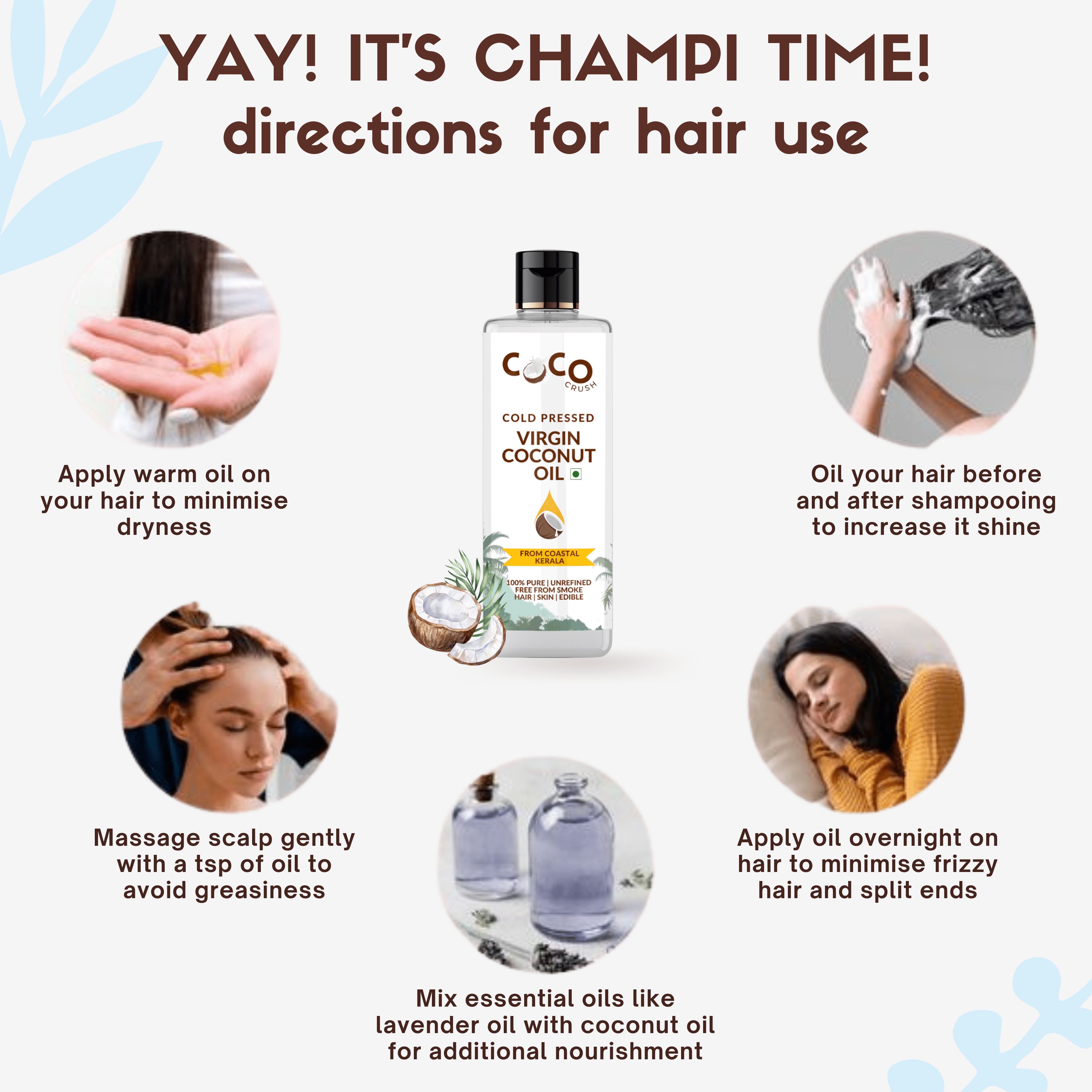 Coco Crush Pack of Virgin Coconut Oil & Hair Growth Serum with Rosemary Oil, Pack of 2 - 215ml (200ml+15ml) - HG15CO200