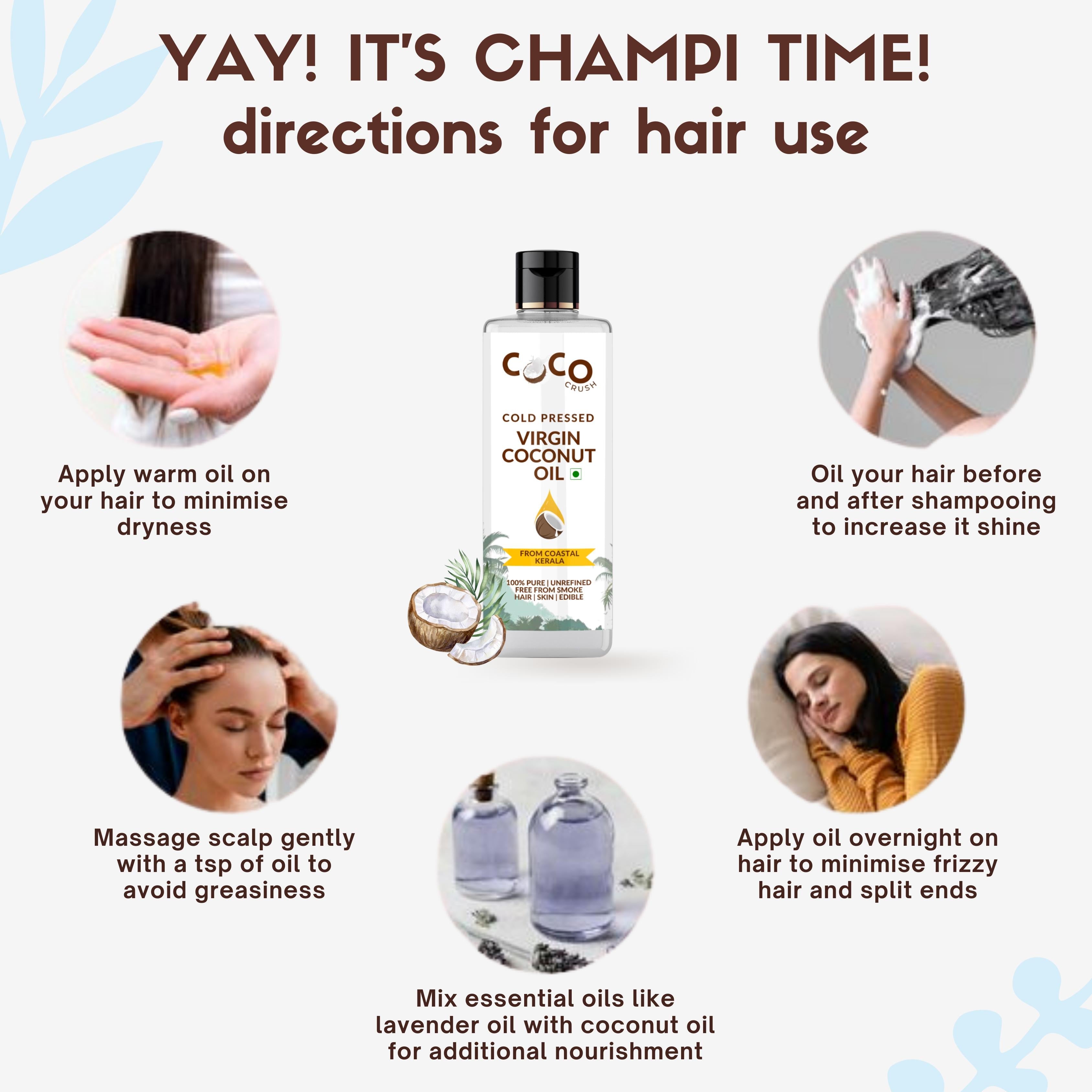 Coco Crush Pack of Virgin Coconut Oil & Leave - in Hair Repair Treatment Serum with Rosemary Oil, Pack of 2 - 115ml (100ml+15ml) - HLIN15CO100