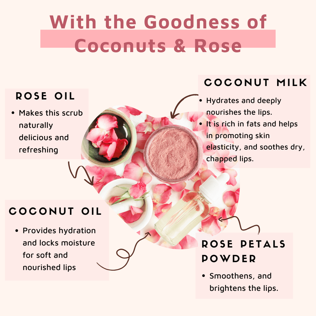 Coco Crush Rose Coconut Lips Scrub For Lightening & Brightening Dark Lips - ROSELIPSCRUB25G