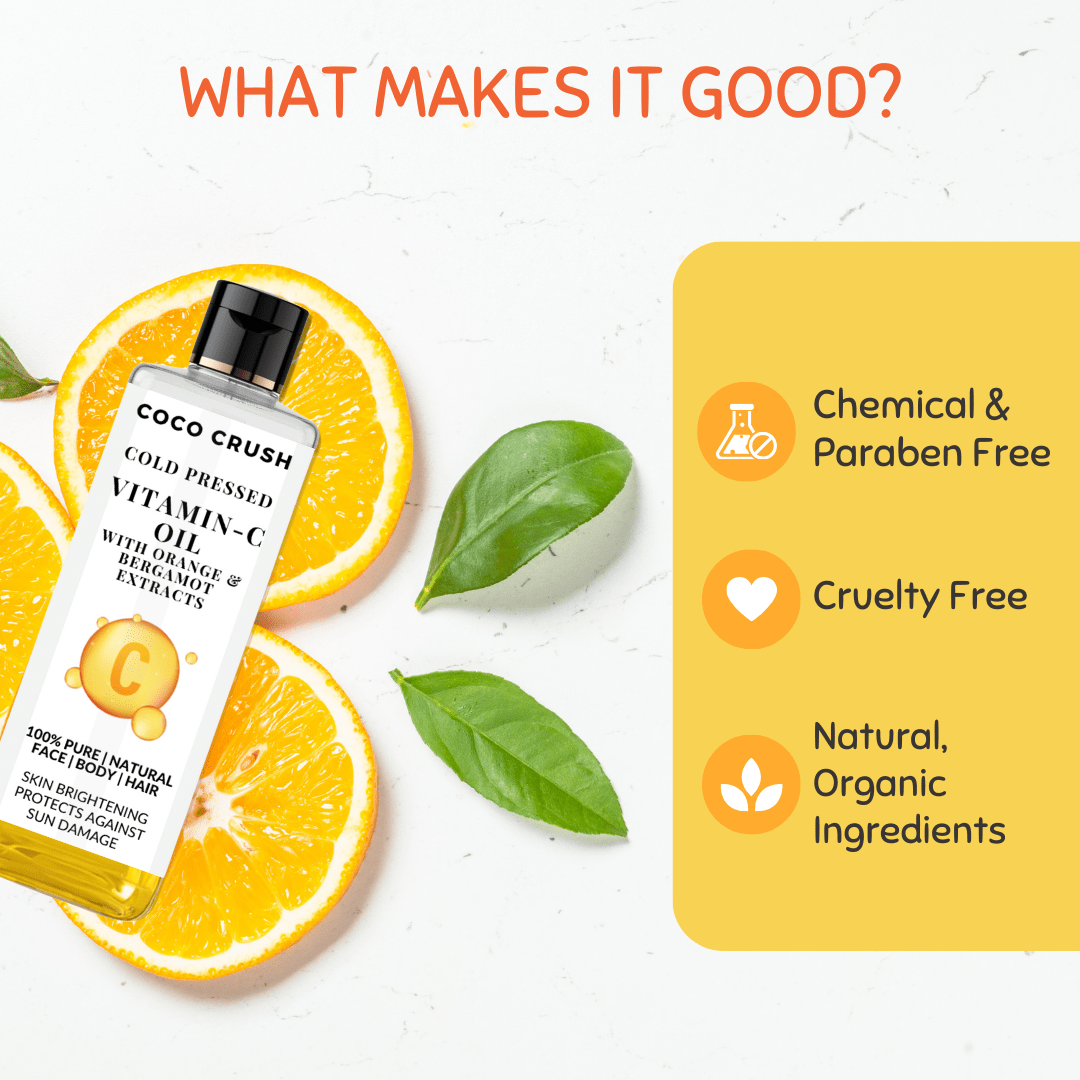 Coco Crush Vitamin - C Oil for Skin, Body, Hair Massage - Cold Pressed & 100% Pure - VITCOIL100