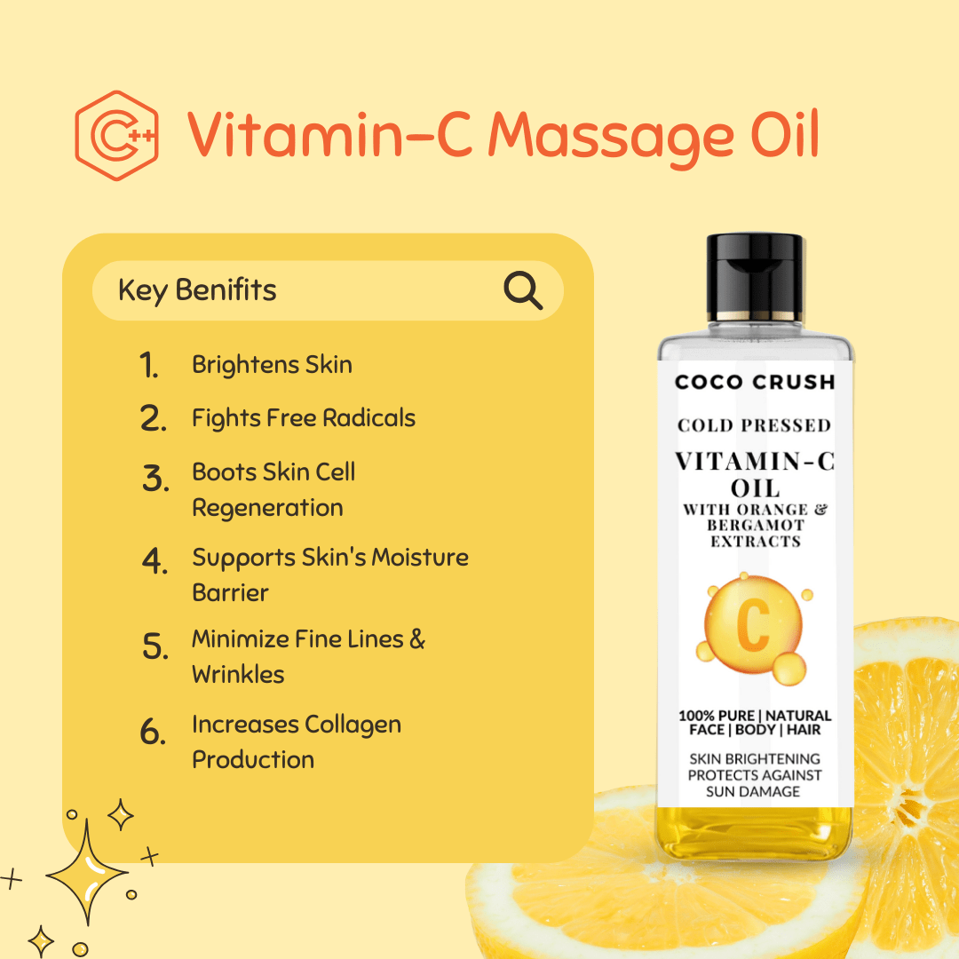 Coco Crush Vitamin - C Oil for Skin, Body, Hair Massage - Cold Pressed & 100% Pure - VITCOIL100