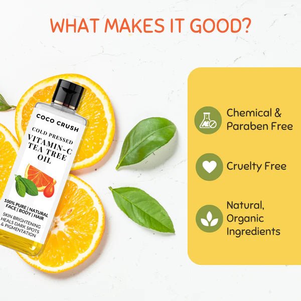 Coco Crush Vitamin - C & Tea Tree Oil for Skin, Body, Hair Massage - Cold Pressed & 100% Pure - TTVITC100