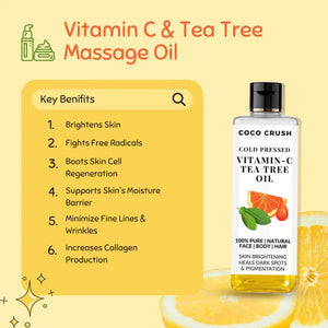 Coco Crush Vitamin - C & Tea Tree Oil for Skin, Body, Hair Massage - Cold Pressed & 100% Pure - TTVITC100