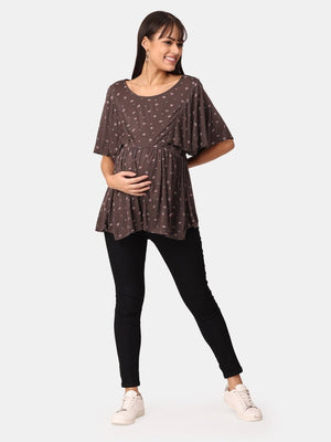 Cocoa Floral Print Maternity and Nursing Top - MAT-COCFLP-S