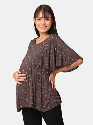 Cocoa Floral Print Maternity and Nursing Top - MAT-COCFLP-S
