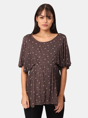 Cocoa Floral Print Maternity and Nursing Top - MAT-COCFLP-S