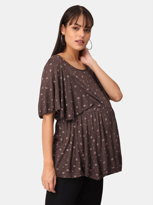 Cocoa Floral Print Maternity and Nursing Top - MAT-COCFLP-S