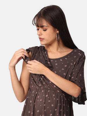 Cocoa Floral Print Maternity and Nursing Top - MAT-COCFLP-S