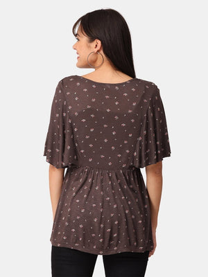 Cocoa Floral Print Maternity and Nursing Top - MAT-COCFLP-S