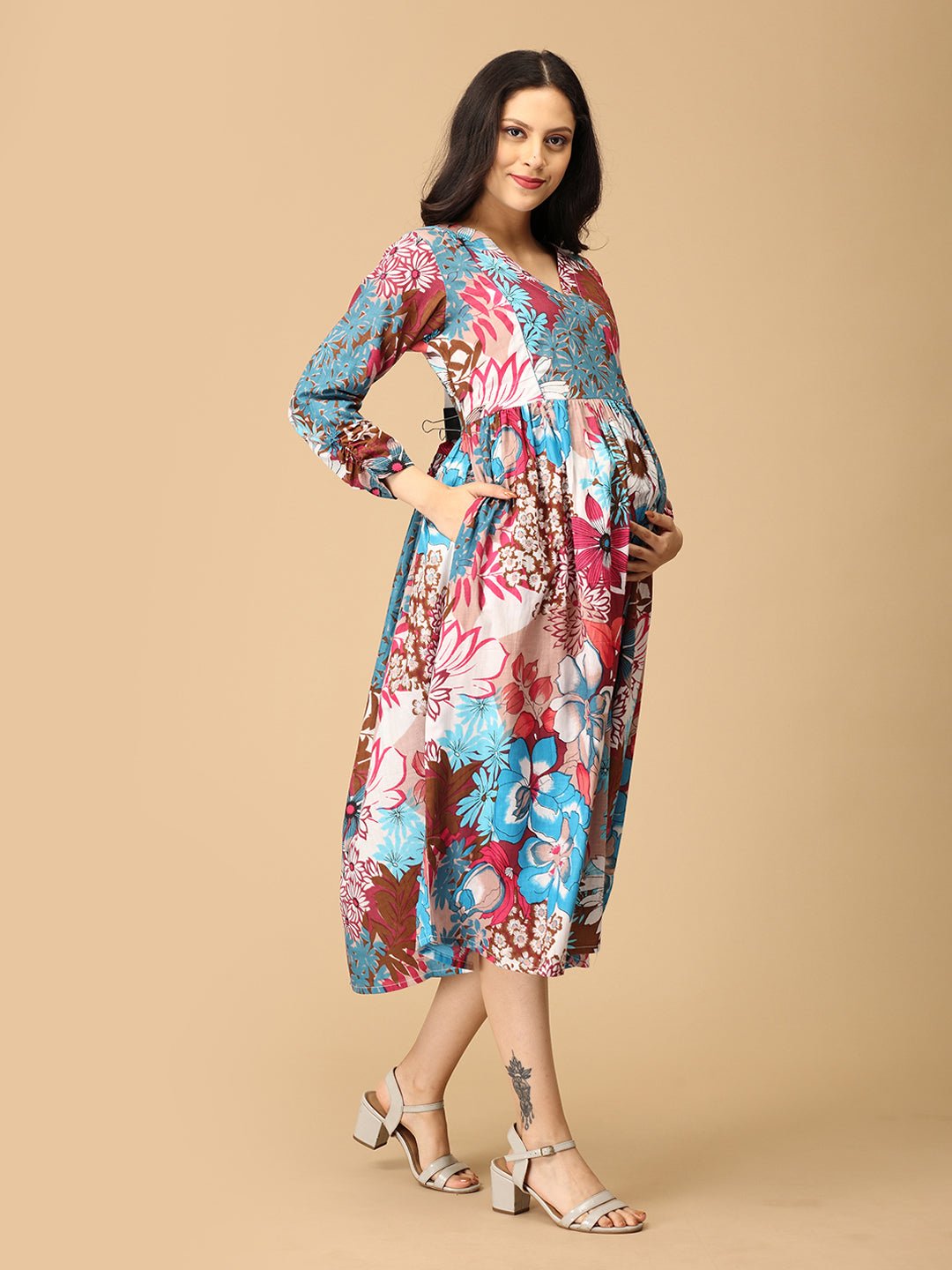 Color Carousel Maternity and Nursing Dress - DRS - SK - CLCRO - S