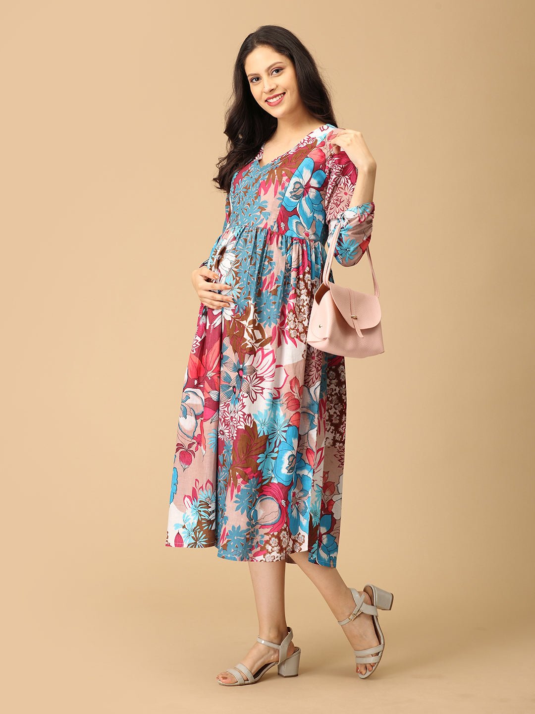 Color Carousel Maternity and Nursing Dress - DRS - SK - CLCRO - S